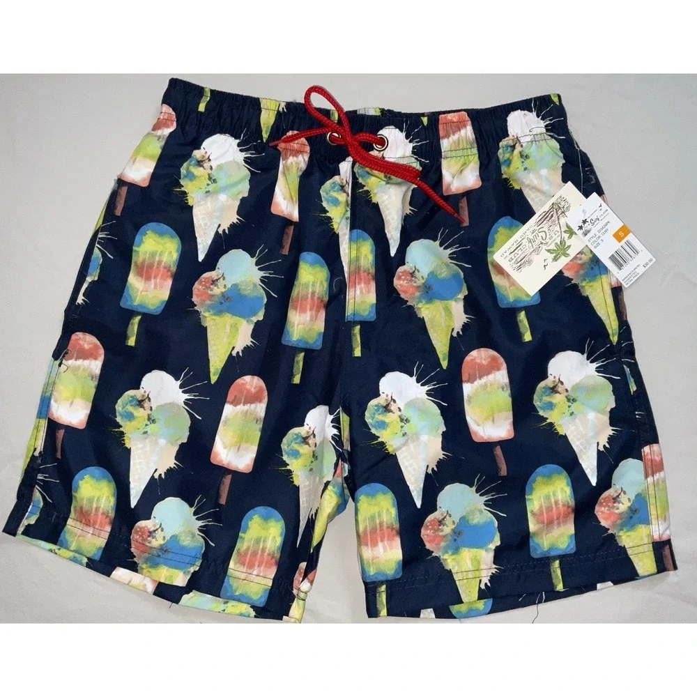 NWT Men's U.S. Surf Club Oahu, Hawaii Ice Cream Cone Lined Swim‎ Trunks - Small